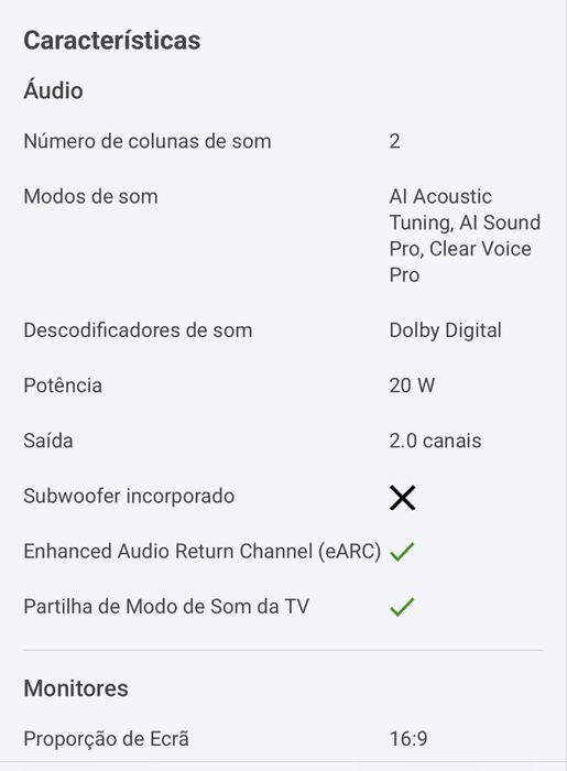 Tv LG Ecran Plano 55” com IA