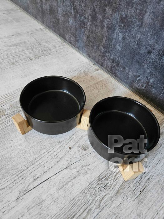 Miski ceramiczne dla psa kota zestaw 2 sztuki x 400 ml czarne zestaw