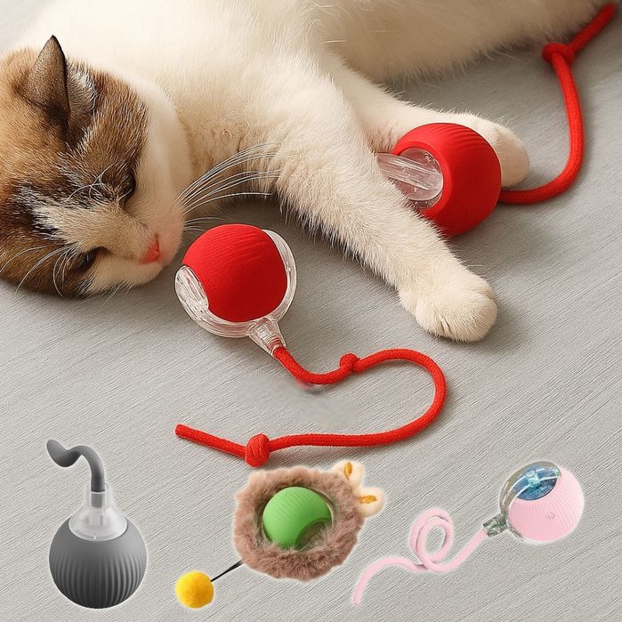 Смарт іграшка для котів зі шнурком. 12 ВИДІВ. Інтерактивний м'ячик.