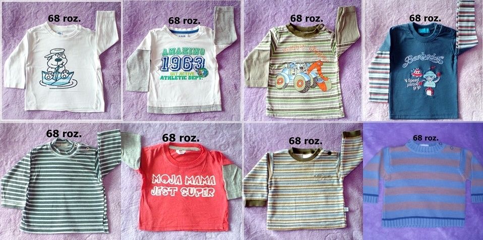 Ubranka 62-68 roz. 3-6 m. Bluzki Body Spodenki Śpiochy Spodnie.
