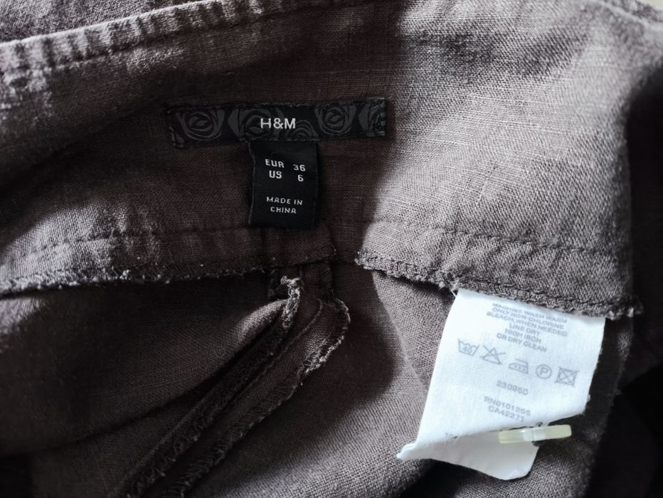 HM 36 S / 38 M spodnie lato 100% len brąz szerokie nogawki