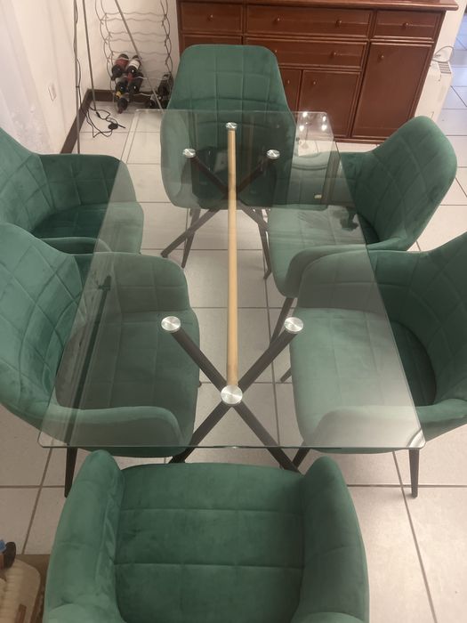 Mesa de vidro com 6 cadeiras 150x80