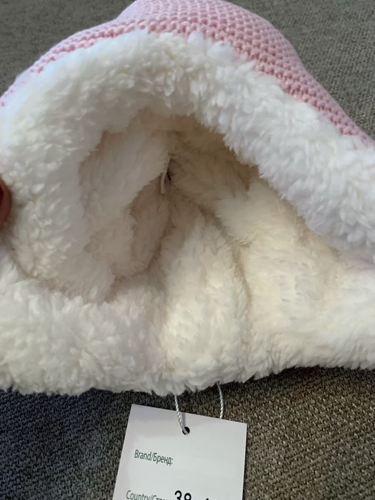 Шапочка дитяча зимова рожева 0-3 міс+рукавички зимові, комплект