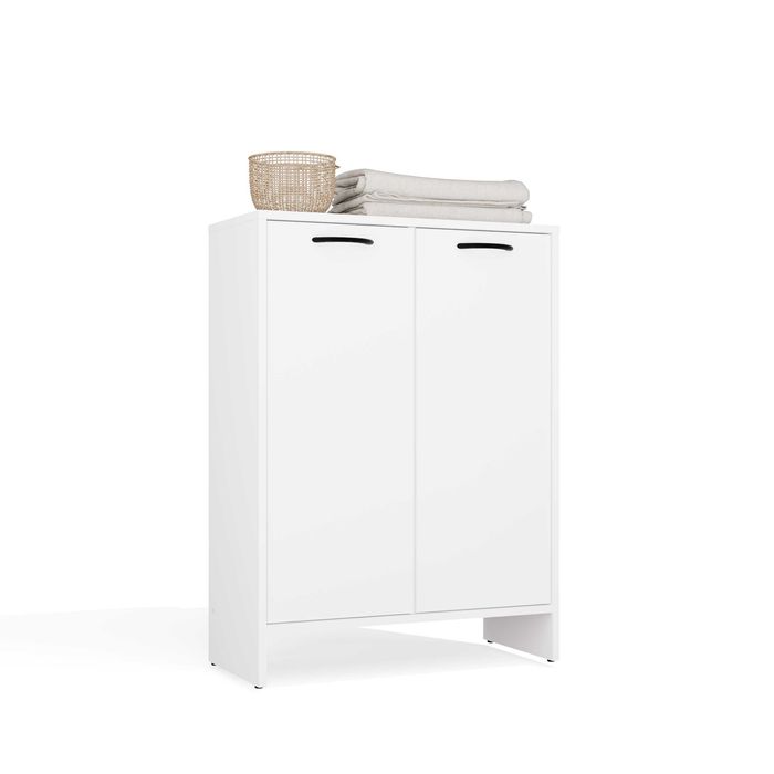 Szafka Łazienkowa NINA 1K1D Regał Z Koszem Na Pranie 3 Półki BIAŁY