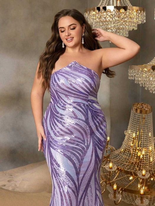 Fioletowa długa sukienka cekinowa 46/48