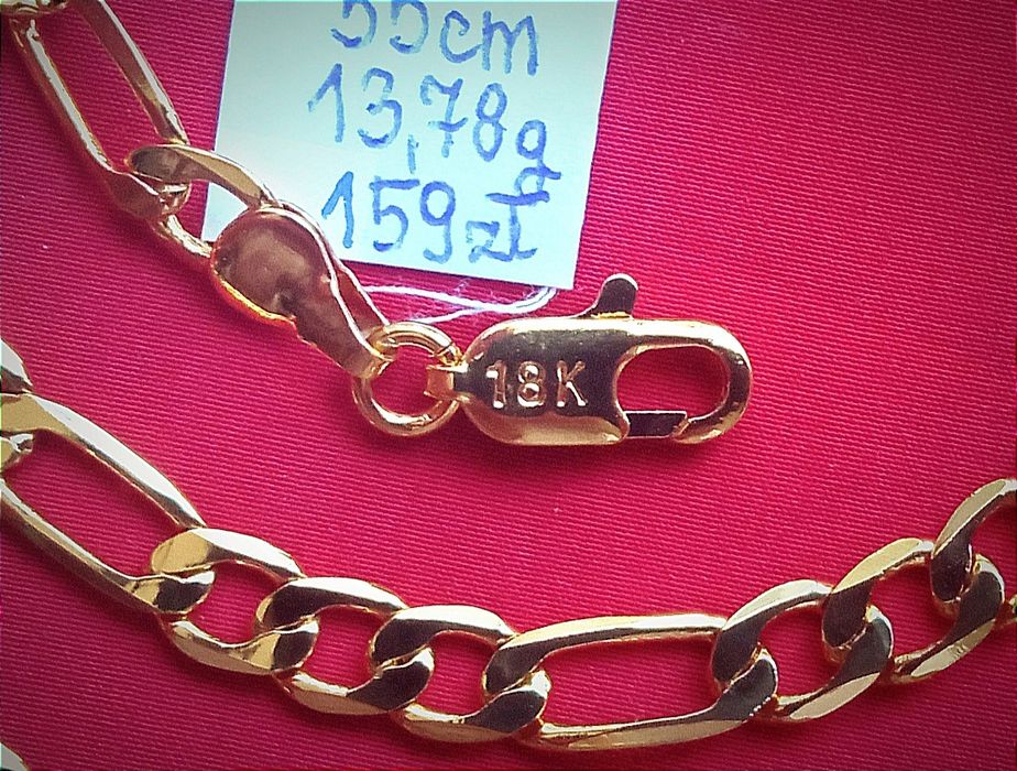 18K Grawer Pozłacany jak Złoty Łańcuszek Naszyjnik Figaro 55cm 6mm