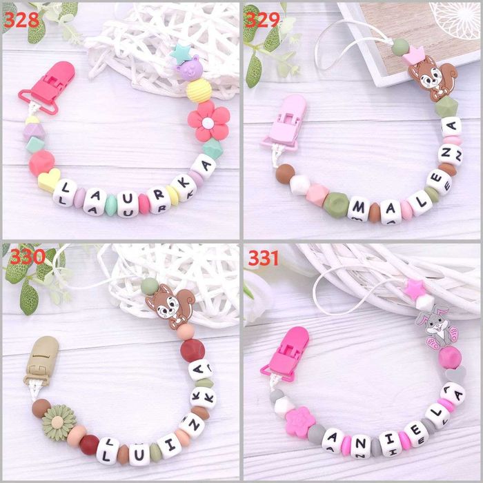 zawieszka do SMOCZKA z imieniem, silikonowe koraliki (dziewczynki)
