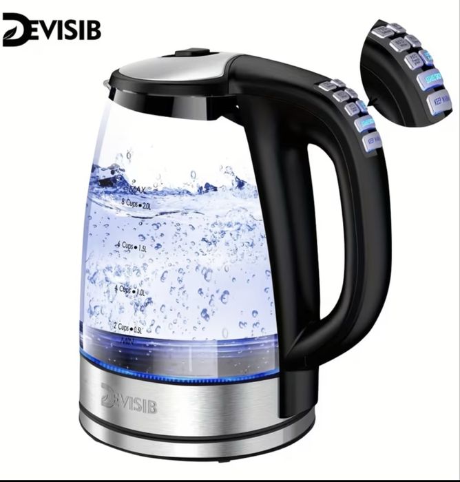 Скляний електрочайник 2L 2200W DEVISIB | Контроль температури