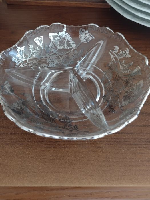 Silver city glass company  miseczka dzielona  malowana srebrem