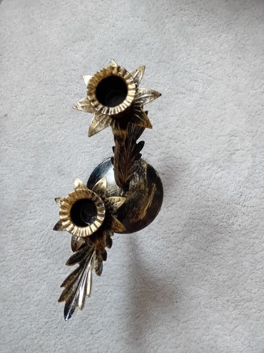 Świeczniki metalowy czarno-złoty na 2 świeczki