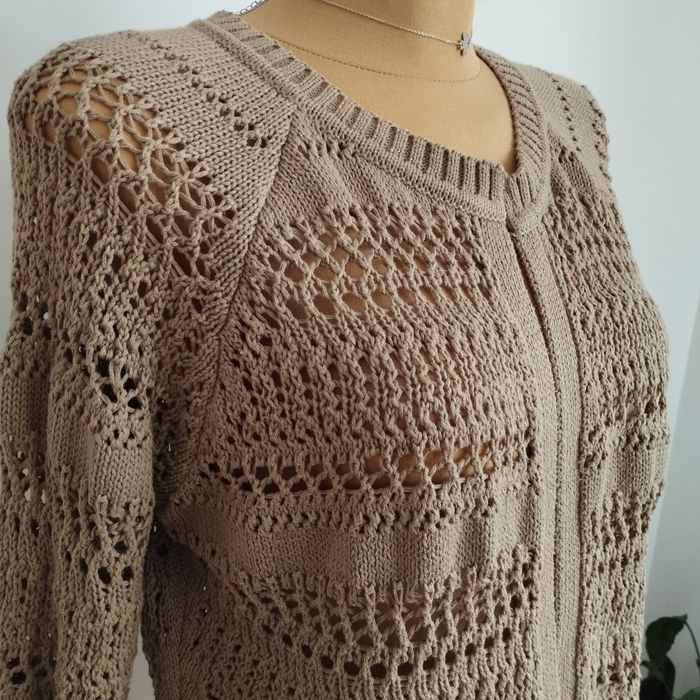 Ażurowy sweter Atmosphere r. 42 cappuccino brąz casual elegancki