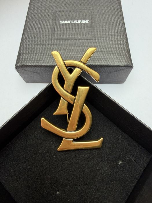 Broszka YSL stare złoto 6,3 cm