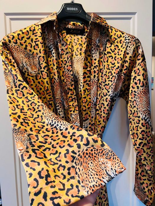 Zalla Sara Zalewska Kimono Kopertowa sukienka midi motyw panterki S 36