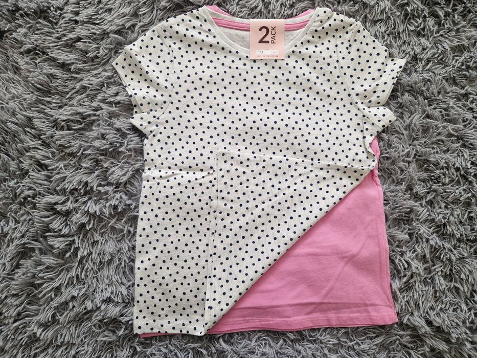 Rozm 128 zestaw 2x bluzka z krotkim rękawem dla dziewczynki