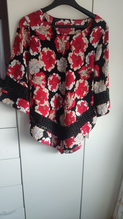 Bluzka tunika nietoperz damska w kwiatki szydełkowa Alfani