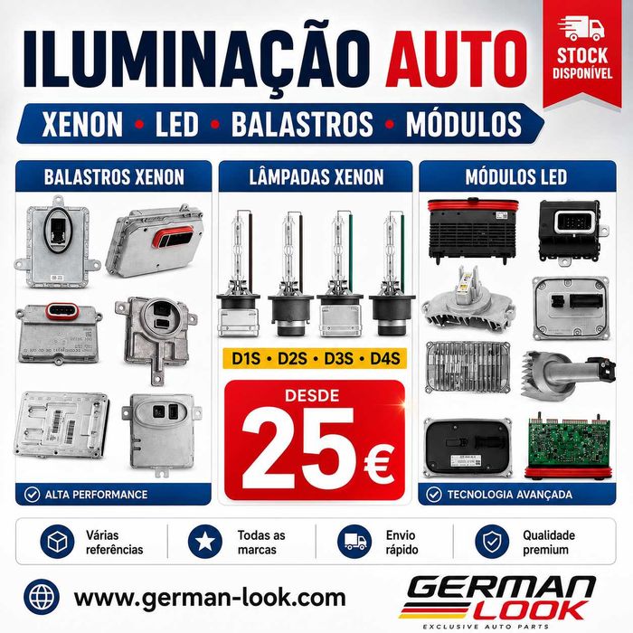 Lâmpadas Xenon LED D1S D2S D3S D4S Balastros Módulos Faróis Todas as Marcas
