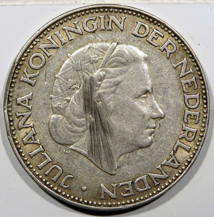 HOLANDA - Moeda em Prata. 2 1/2 GULDEN – Rainha WILHELMINA / 1962