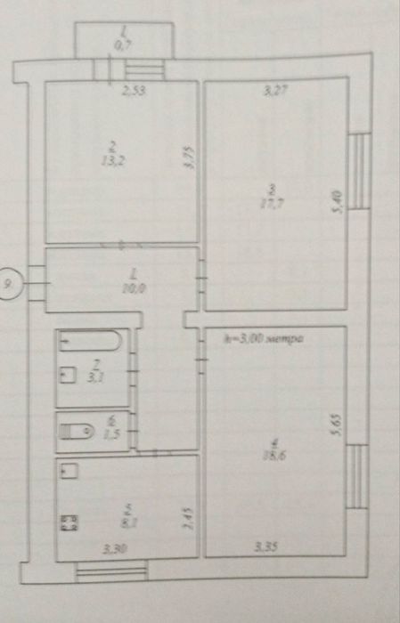 3-х сталинка КРЭС, 3/4, все разд, кухня- 9