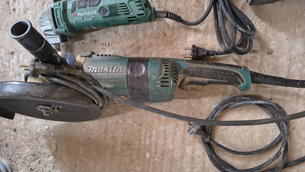 Zestaw elektronarzędzi: Makita, Parkside, Erbauer, Handy i Celma.