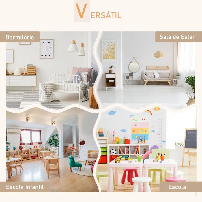HOMCOM Conjunto Infantil de Mesa e 2 Cadeiras de Madeira Móveis Infant