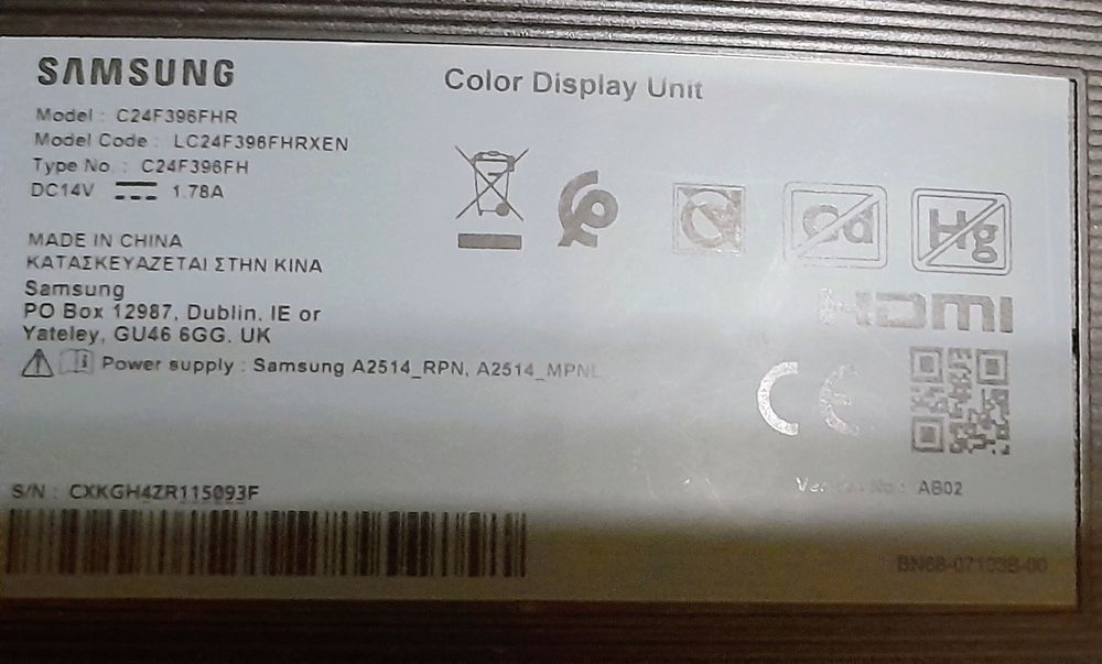 Monitor  SAMSUNG C24F390FHRXEN curvo 24''/ Para PECAS