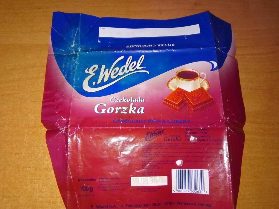 Wedel czekolada gorzka 1998 puste opakowanie