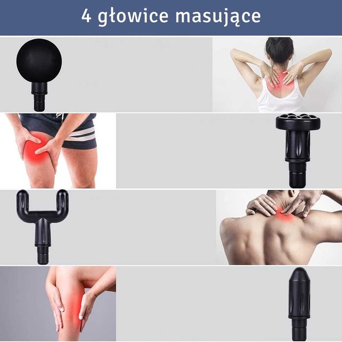 DARMOWA WYSYŁKA! Pistolet do masażu masażer ciała + 4 głowice