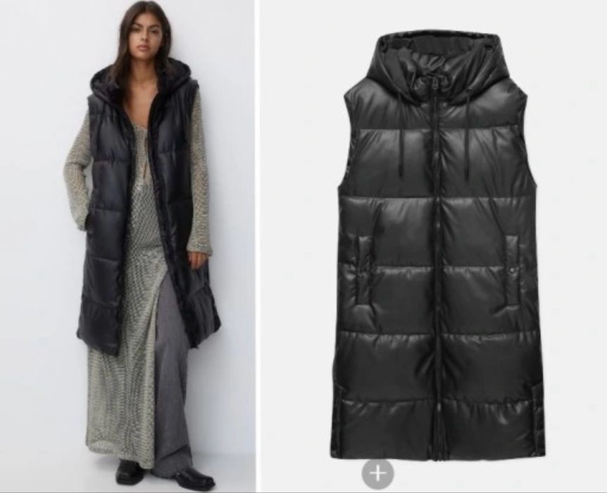 PULL&BEAR pikowana kamizelka NOWA puchowa czarna ciepła skóra eko S/36