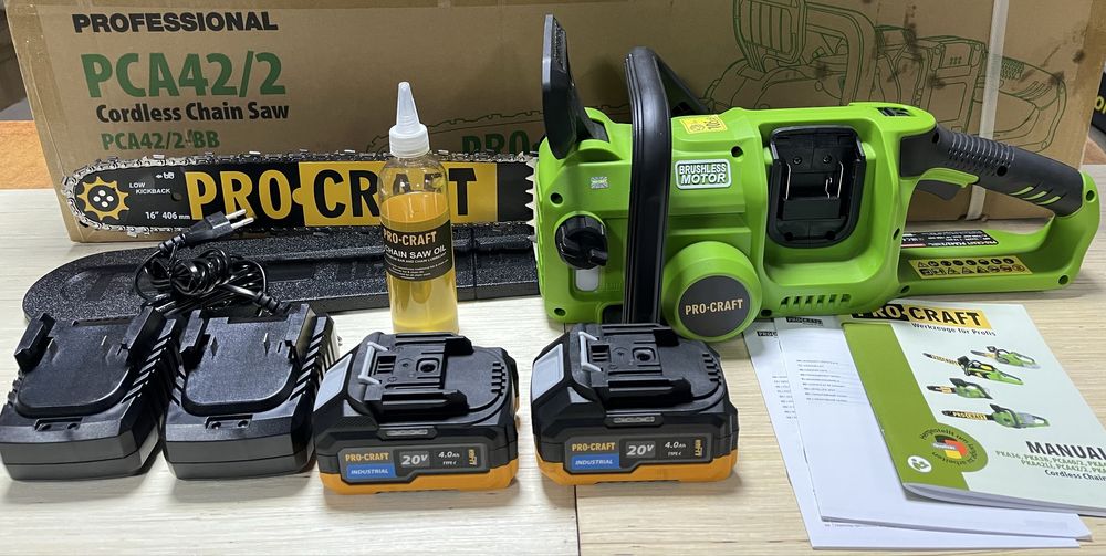 Пила акумуляторна PROCRAFT PCA42/2 /акб 4 А/г/ шина 40см/Гарантія 3рок
