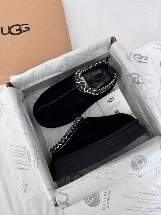Ugg tasman platform жіночі уггі тапки ugg tazz black чорні на овчині