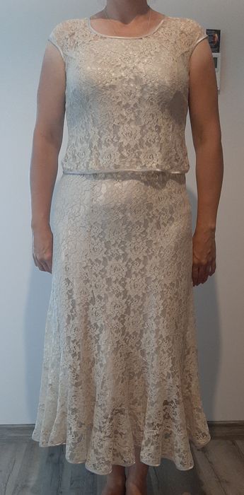 Sukienka dwuczęściowa beżowa wesele ślub komuniauroczystość koronka