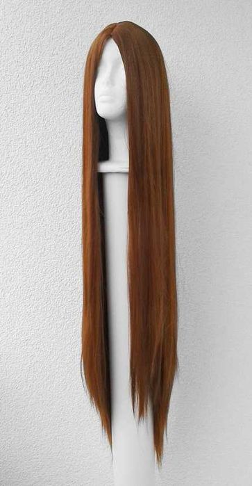 Brązowa długa 100cm prosta peruka z przedziałkiem cosplay brązowy wig