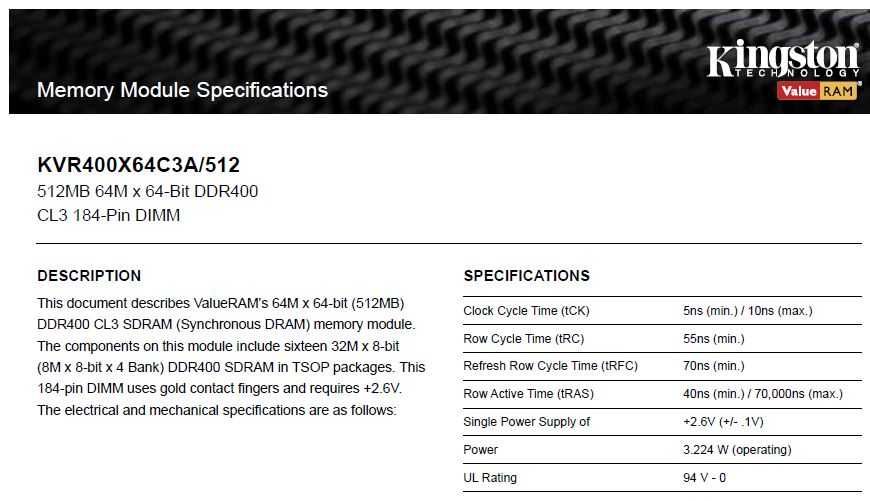 2 Kingston RAM Modules, 512 MB445166290060584964