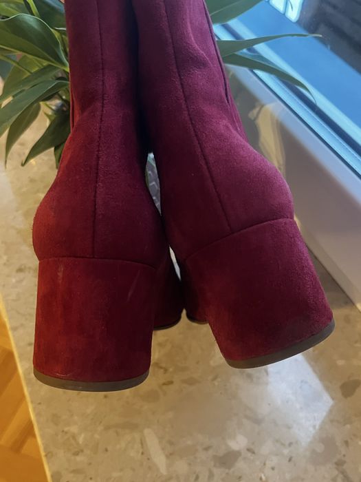 Botki Högl bordowe 38.5 zamszowe