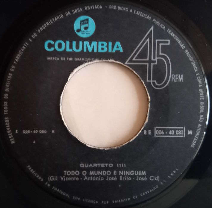 Quarteto 1111	- - - - -	Todo o Mundo e Ninguém	- - - - -	Single