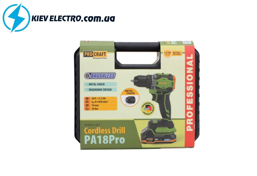 Шуруповерт бесщеточный Procraft PA18Pro (с 1 АКБ в КЕЙСЕ)  АКЦИЯ !!!