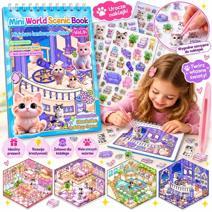 Mini World Scenic Book Książka Naklejki Kotki Prezent