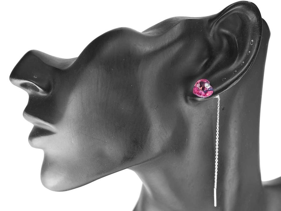 VERSIL kolczyki przeciągane serce Swarovski kolory SREBRO 0,925