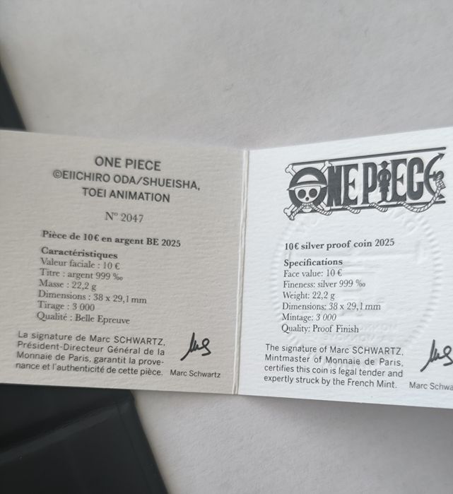 Moeda rectangular de 10€ em Prata One Piece Monnaie de Paris