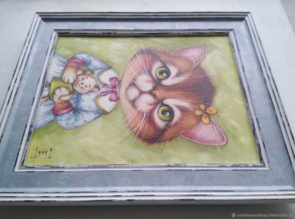 Картина олійними фарбами Портрет Кішки Марсі 20*25 см