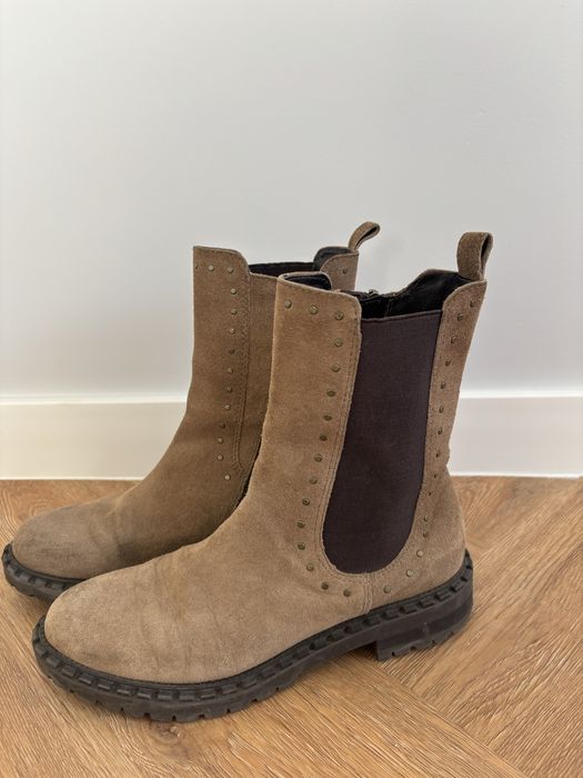 Skórzane botki zamszowe Sergio bardi 39 Boho Sztyblety z dżetami