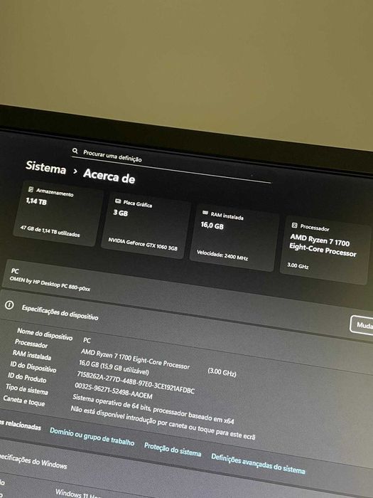Computador Gaming HP Omen - Ryzen 7 1700 e GTX 1060