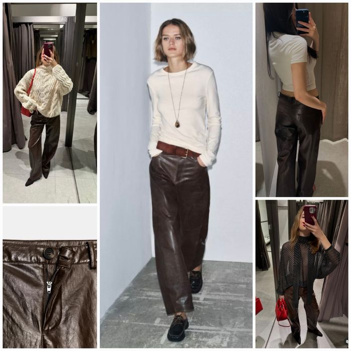 Zara zw collection брюки штани зі штучної шкіри. Трендовий колір. New