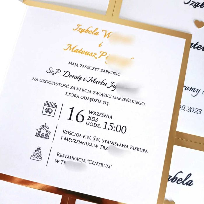 Zaproszenia ślubne złote serduszko Glamour klasyczne