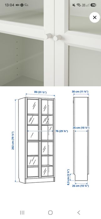 Regał witryna billy oxberg 202 cm ikea