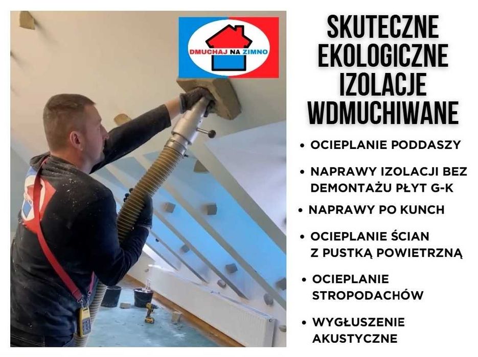 Ocieplanie poddasza celulozą wdmuchiwanie celulozy naprawa termowizja