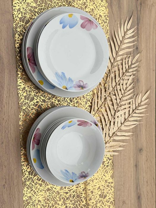 Nowe talerze Homelux zestaw serwis stokrotki 24 elementy komplet