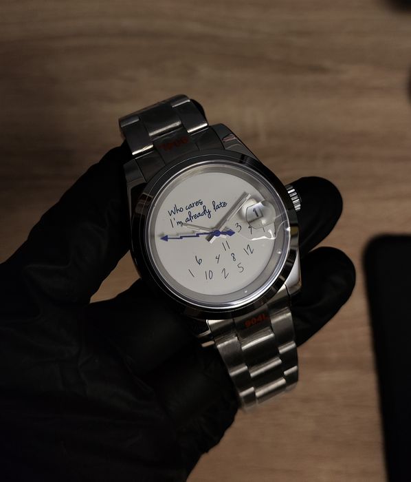 Seiko MOD Datejust Biały Napis I'm already late Oyster Custom NOWY