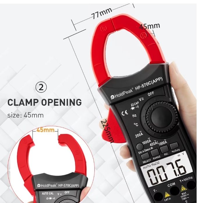 Струмові кліщі постійного струму з Bluetooth HoldPeak HP-570APP, різні