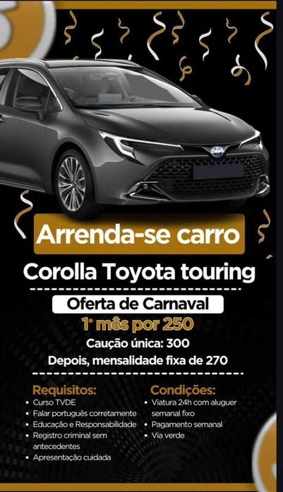 Aluguer TVDE - Toyota Corolla 2022 Hybrid (24h) – Especial Carnaval